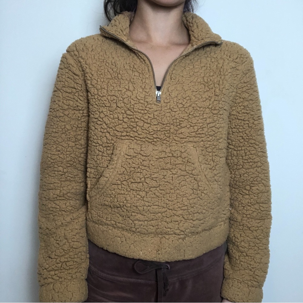 Light Brown Fuzzy Quarter Zip Jacket!